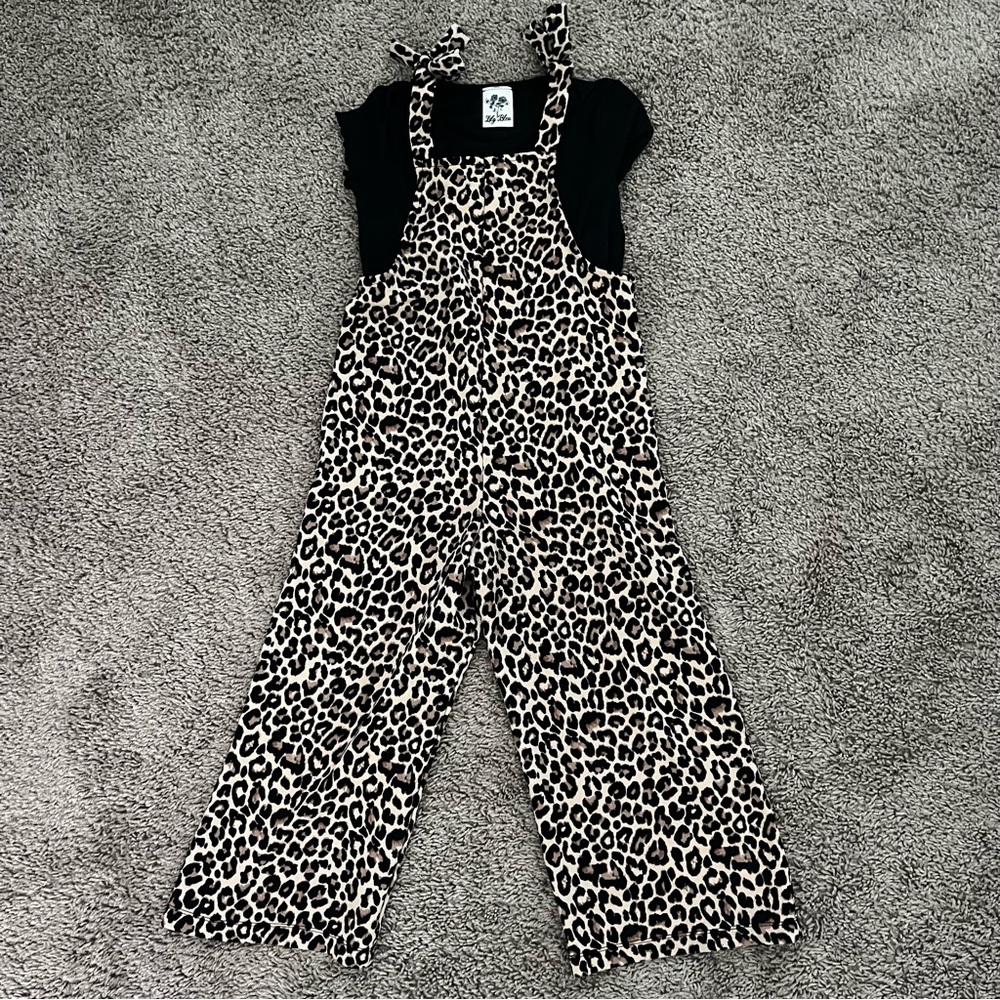 Leopard Print Overalls with Black Top Girls Size 8